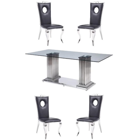 Home Square 5-Piece Set with Stainless Steel Dining Table & 4 Side Chairs
