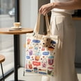thumbnail image 3 of Cream Boba Tote Bag – Flannel 14"x16" Reusable Everyday Carry with Pocket, 3 of 12