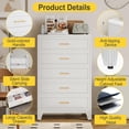 thumbnail image 3 of 5 Drawers Tall White Dresser for Bedroom, 52.16" Metal Dressers & Chests of Drawers Curved Corner Design, Storage Organizer Drawer Chest with Large Capacity for Living Room, Hallway, Entryway, 3 of 6