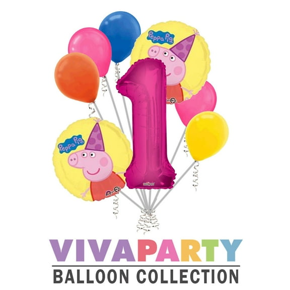 8 pc Peppa Pig Round Balloon Bouquet 1st Birthday Party Decoration Birthday