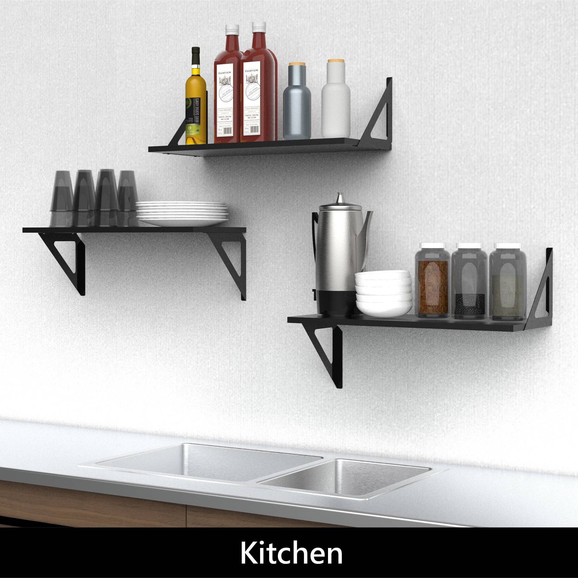 Hyper Tough 6 in. x 15 3/4 in. Modern Black Laminated Wood Shelf Kit