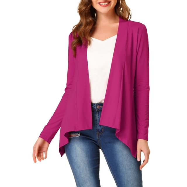 INSPIRE CHIC Cardigan Ouvert à Manches Longues à Imprimé Léopard pour Femme Rose Violet P