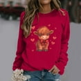 thumbnail image 2 of SHBYBY Womens Valentines Day Sweatshirts Cute Cow Print Crew Neck Winter Pullover Tops Long Sleeve Sports Casual Loose Warm Womens Blouses Red S, 2 of 4