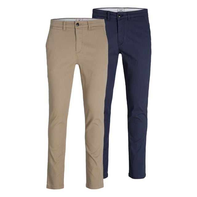 JACK&JONES Pantalones chinos para hombre, pack de 2 - JPSTMARCO JJDAVE 2PK, largo 32 Beige/Azul 30W/32L