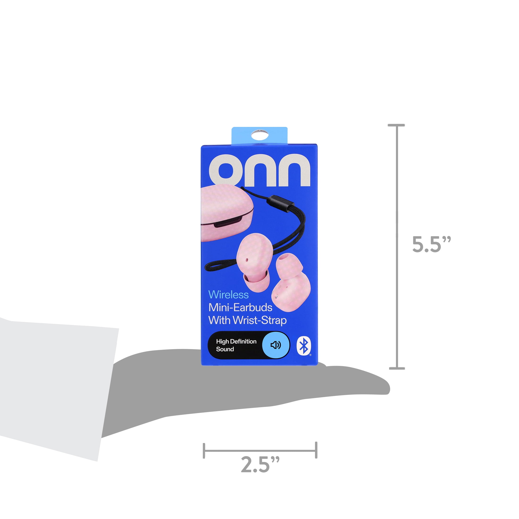 onn Wireless Mini-Earbuds with Wrist-Strap, Pink