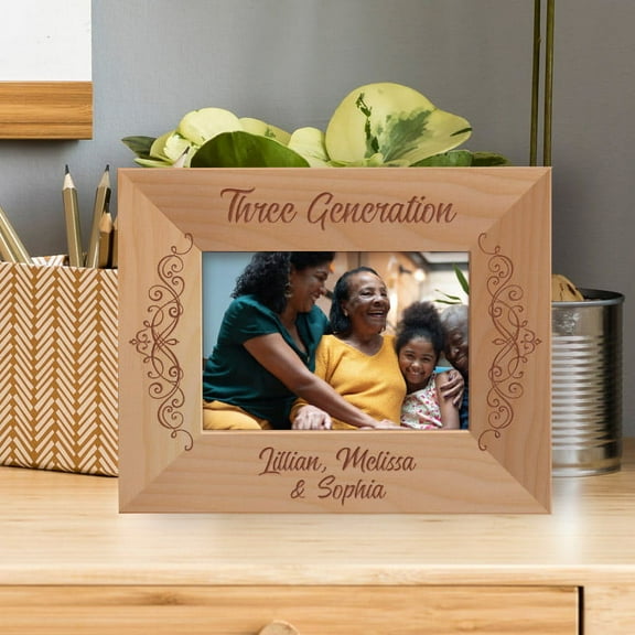 Three Generation Personalized Wooden Frame-5" x 3 1/2" Brown Horizontal