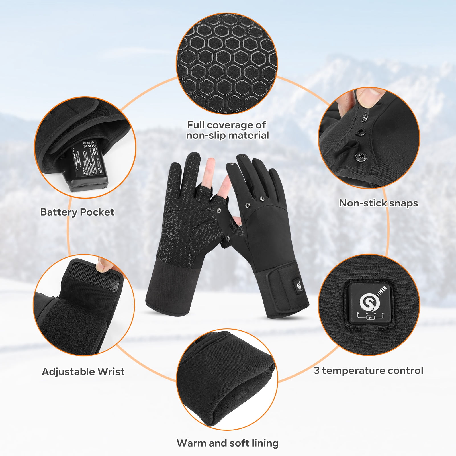 Savior Mens Flip Magnetic Heated Gloves, Water-Resistant Heated Gloves Women, Electric Rechargeable Battery 2pcs 7.4V Touchscreen Heating Gloves for Ice Fishing Motorcycle Skiing Hunting Camping