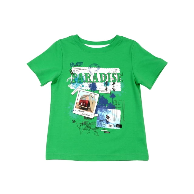 Kidsy Garçons Surf Paradis Graphique Imprimé T-shirt en Coton Péruvien & 8211; Manches Courtes, Col Rond, Pomme, 6