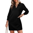 thumbnail image 2 of Lovzfmll Robe d'Automne pour Femmes, Couleur Unie, Col en V, Manches Longues, Style Sport, Noir, TG, 2 of 7