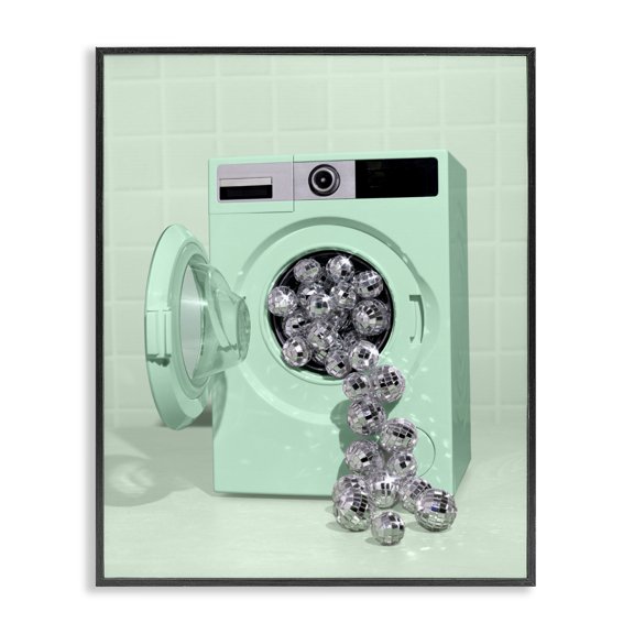 Stupell Industries Disco Laundry Machine over Green Black Framed Giclee Art, design by LISH Creative