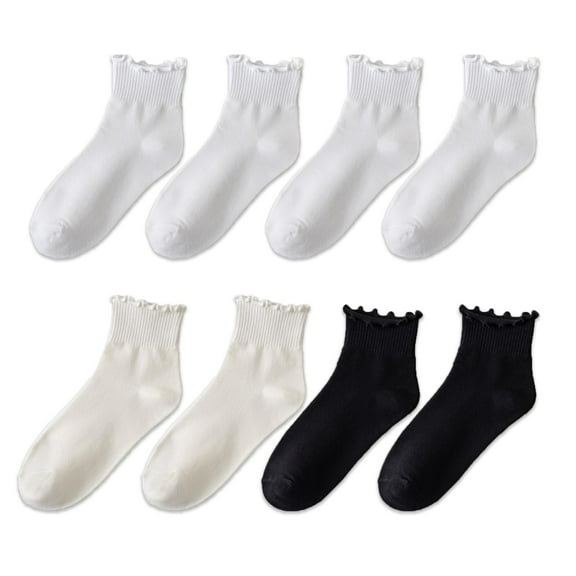 Womens Socks- 8 Pack Ruffle Socks, Frilly Socks Women, RuffleTurn-Cuff Casual Ankle Socks