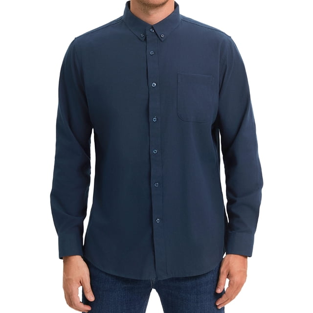 CAMISA DE NEGOCIOS OXFORD DE MANGA LARGA CON CUELLO ABOTONADO DE AJUSTE REGULAR PARA HOMBRES L AZUL OSCURO