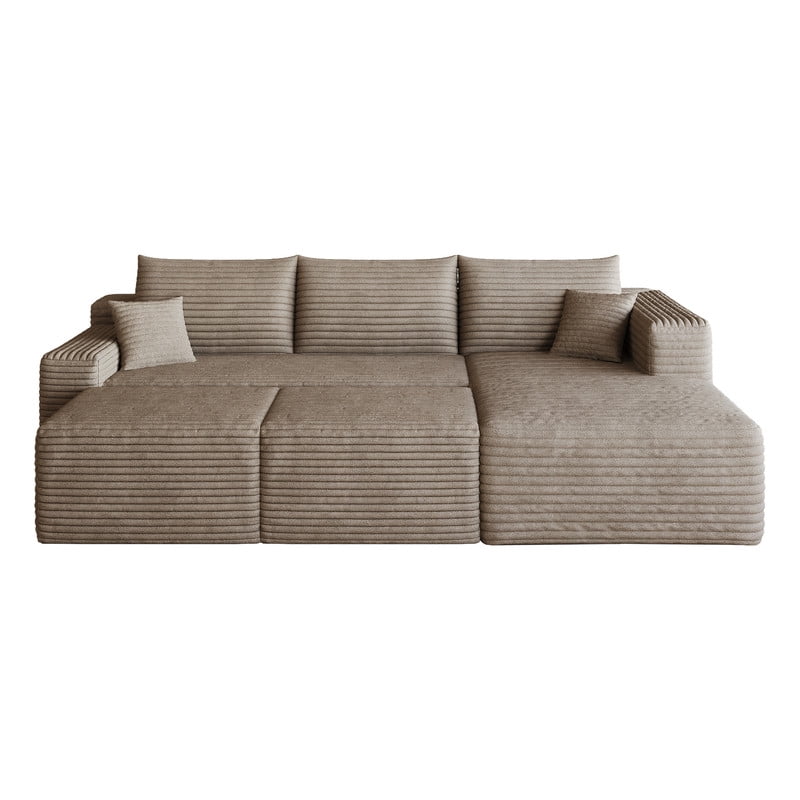 94'' Cloud Sectional Sofa with 2 Ottomans, Modular Upholstered Sofa Couch with Deep Seat, Plush Corduroy Fabric U Shaped Sofa for Living Room, Right Facing Chaise