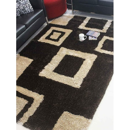 Hand Tufted Beige Polyester Rugsotic Carpets Hand Tufted Polyester 6'x9' Shag Area Rug Geometric Brown Beige K00001 ()