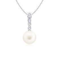 ANGARA Freshwater Cultured Pearl Pendant with Diamonds in 14K White Gold for Women | June Birthstone, Birthday, Anniversary, Jewelry Gift for Women | Pearl Necklace