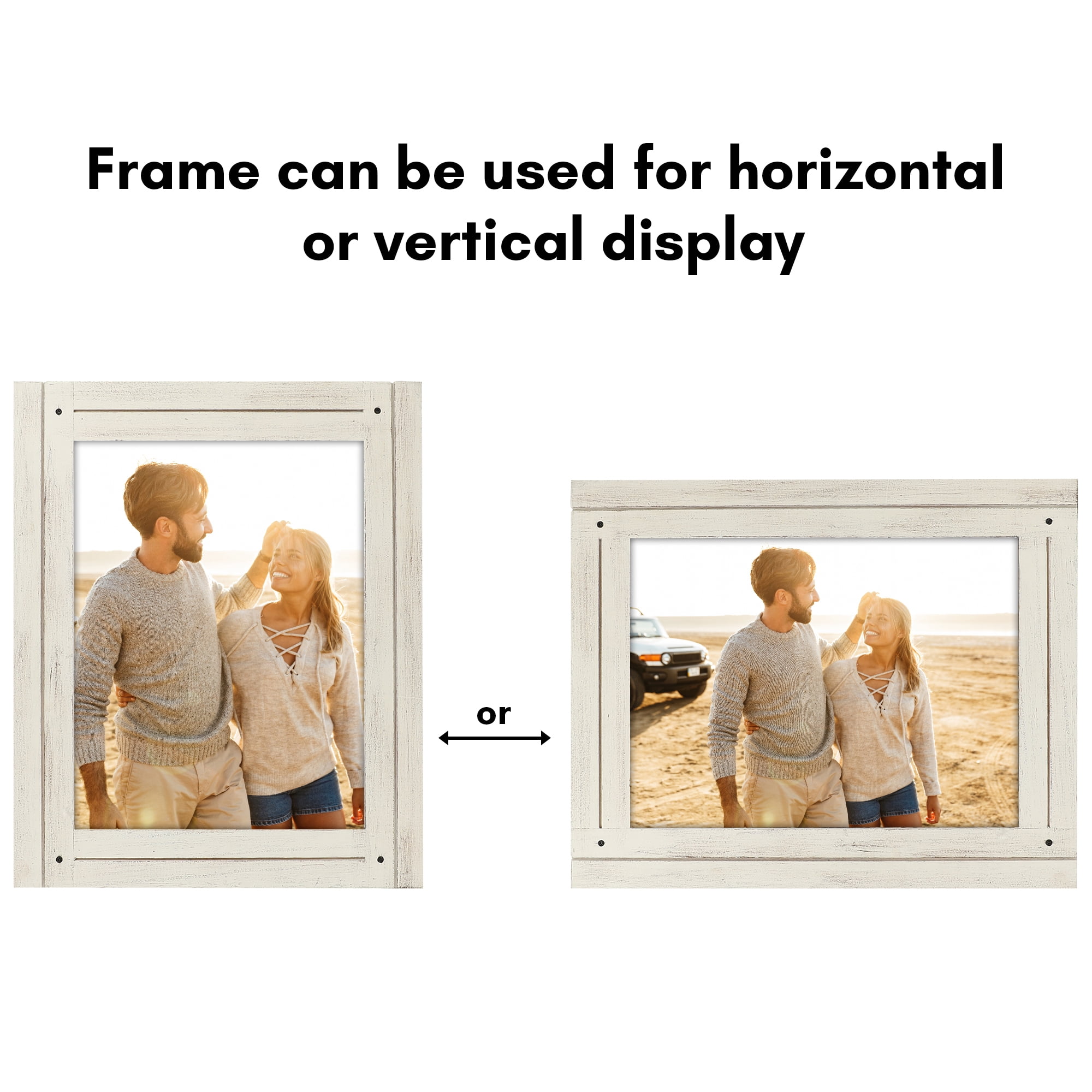 Americanflat 9x12 Picture Frame Polished Crystal Clear Glass Hampton Collection Distressed Wall - Aspen White