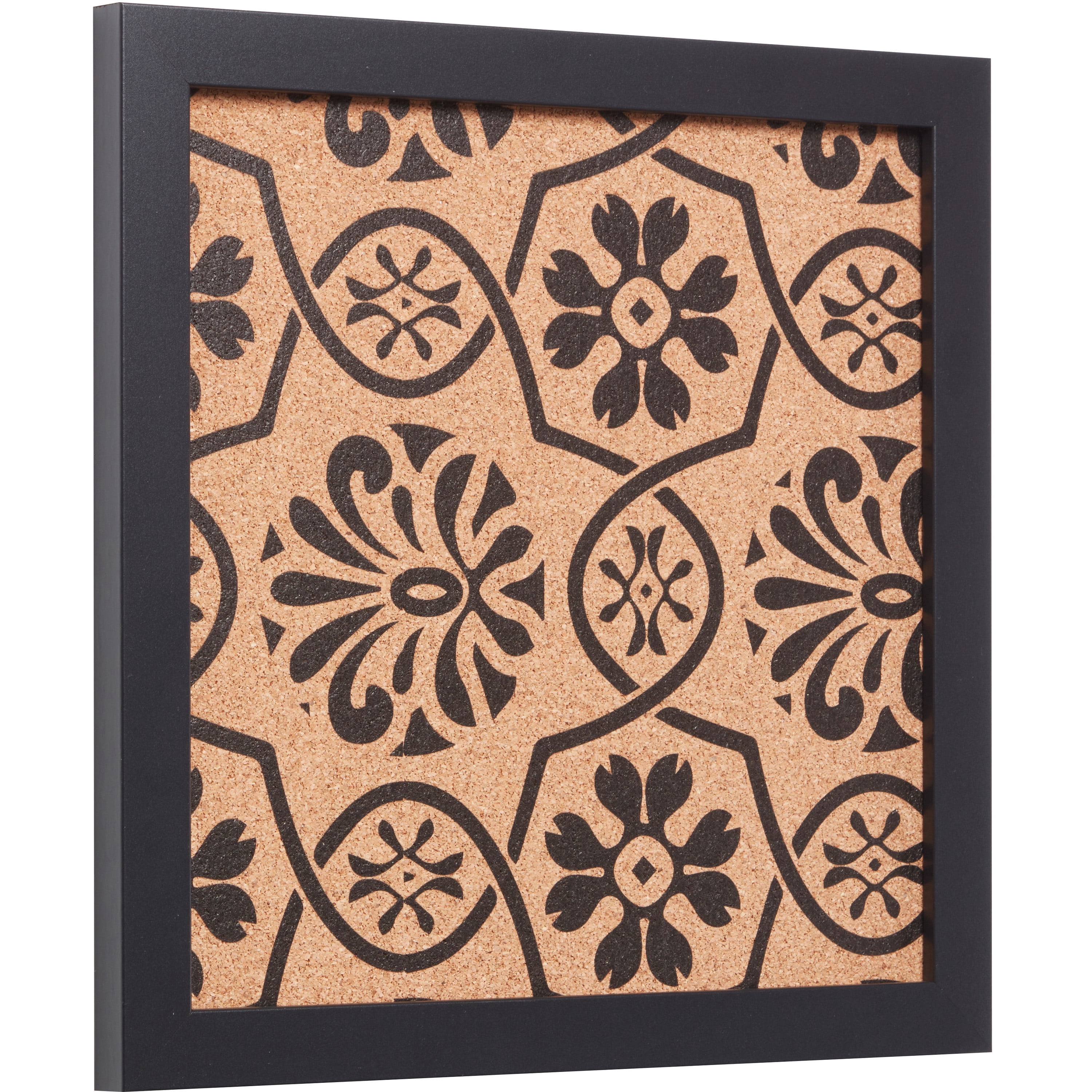 Craig Frames Decorative Cork Bulletin Board, 12x12 Inch, Black Frame with Floral Pattern, Set of 2