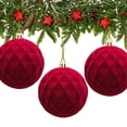 thumbnail image 4 of D Three Piece Burgundy Velvet Flocked Christmas Ball Ornaments With Large Check Pattern Plastic Hanging Decorations 3.15 Inch, 4 of 8