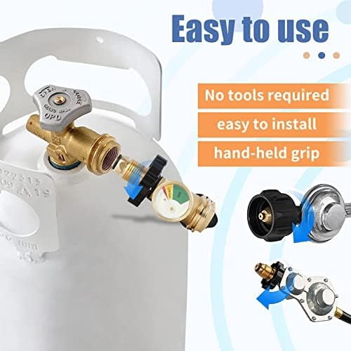 Propane Tank Adapter with Gauge Converts POL LP Tank Service Valve to QCC1 / Type 1,Old to New Connection Type,5-100 lb Propane Tank Gauge for RV Camper, BBQ Gas Grill, Heater（2 Pack）$$Garden & Patio