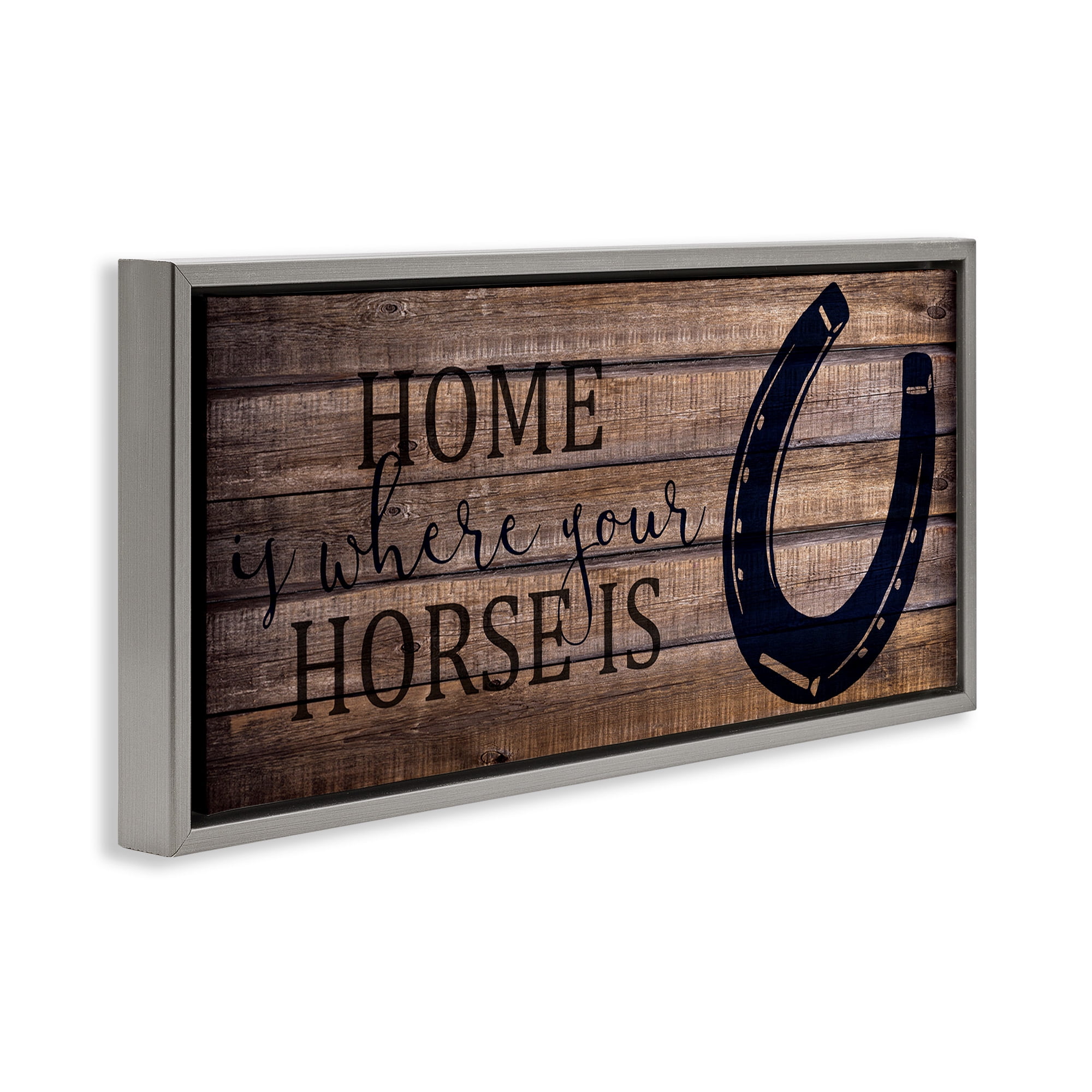 Stupell Industries Western Home Where Horse Is Typography Painting Gray Floater Framed Canvas Art Print Wall Art, 25 x 11