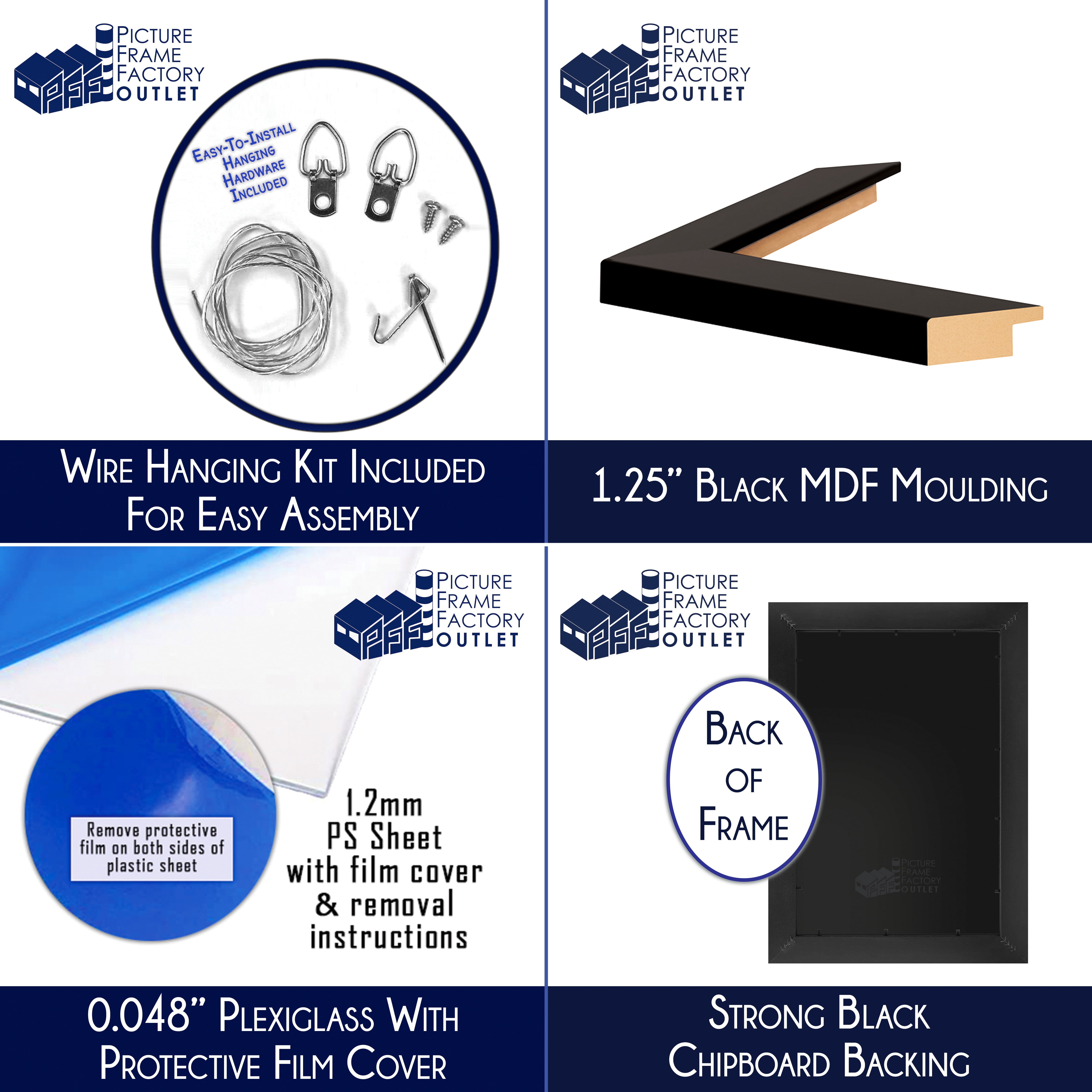 (1) 20x28 - Picture Frame for Puzzles, Photos, Artwork - 1.25" Black MDF Frame with plexi-glass and hanging hardware