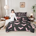 thumbnail image 3 of Homewish Pink Cute Bat Twin Comforter Sets,Halloween Theme Bedding Set,Black Reversible,2-Piece,1 Comforter and 1 Pillowcase, 3 of 7