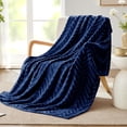 thumbnail image 1 of XUCP-Flannel Fleece Throw Blanket for Couch, Soft Fluffy Velvet Sofa Blanket with Decorative Chevron Pattern for All Season, Warm and Lightweight, 50x60 Inch, Navy Blue, 1 of 4