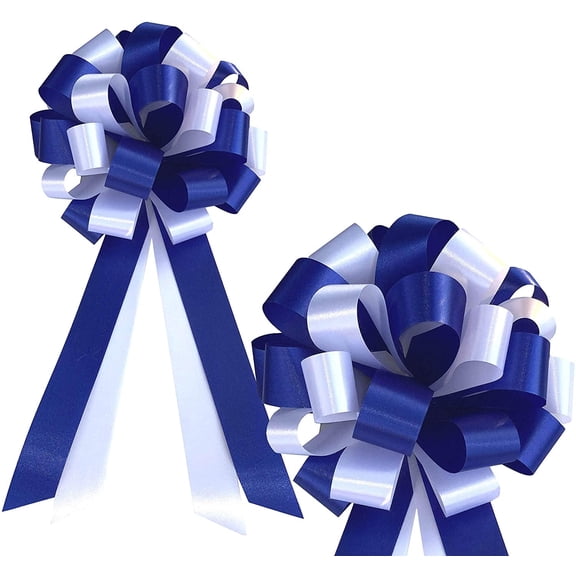 Royal Blue & White Pull Bows - 8" Wide, Set of 6, Easter, Spring, Wedding Pew Bows, 4th of July, Police Support, Summer, Reception, Aisle Decoration, Birthday, Fundraiser, School Colors, Church