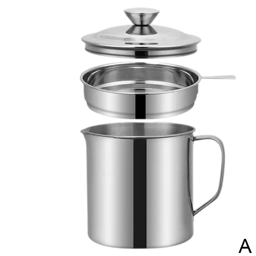 2L Stainless Steel Grease Container With Strainer - Bacon Oil Keeper, Frying Oil Storage Can, Blue