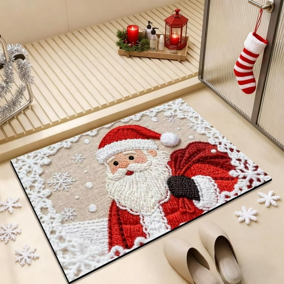 Alfombra navideña para el baño | Alfombra absorbente aterciopelada para la entrada del baño | Alfombra antideslizante para la decoración navideña del hogar