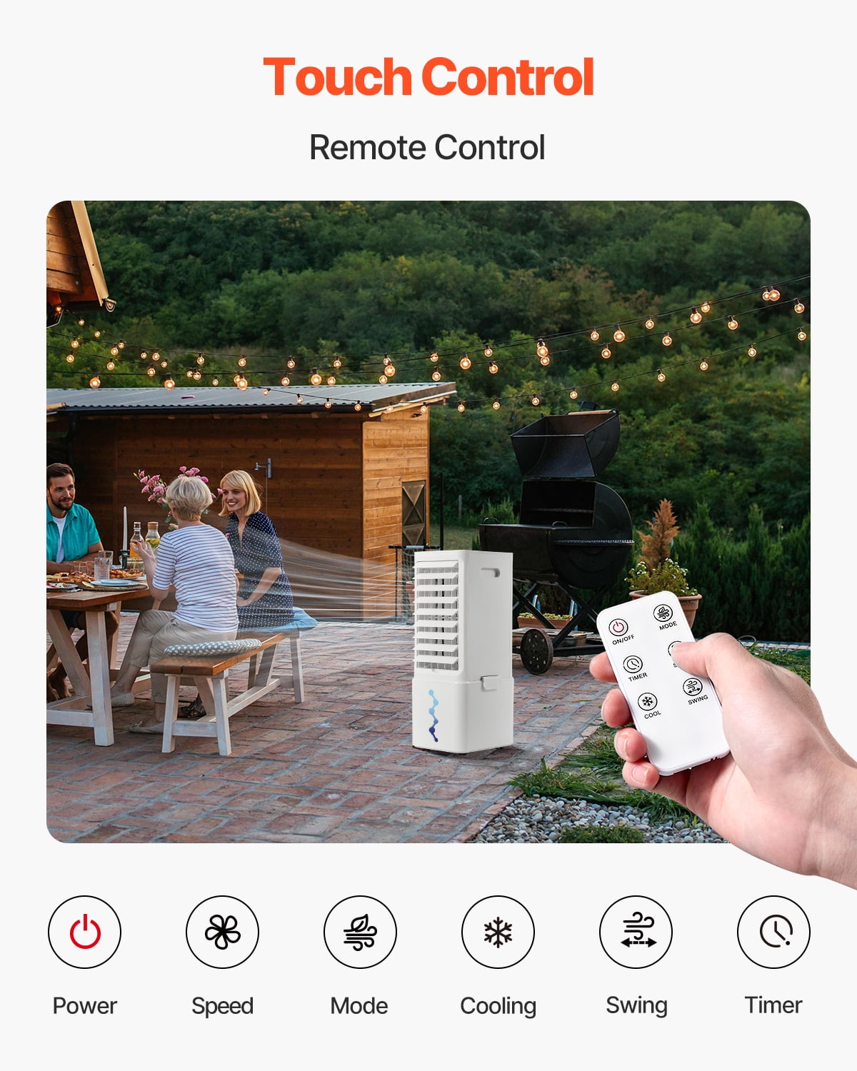 VEVOR Portable Air Conditioner, 9L 550 CFM Swamp Cooler Air Conditioner with 12H Timer & Remote Control,3-Speed Evaporative Air Cooler with 2 Ice Boxes,Quiet & Movable,Ideal for Outdoor Indoor Use