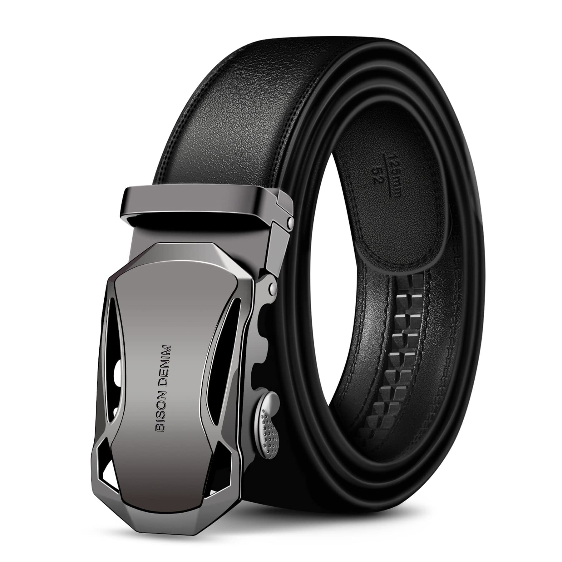 BISON DENIM Genuine Leather Ratchet Belt Belts Adjustable Automatic Buckle - Walmart.com