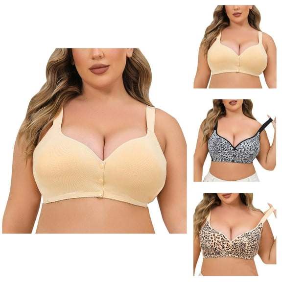 Front Closure Bras for Women Leopard Print Plus Size Adjustable Strap Breathable Wireless Bralettes Everyday Bra
