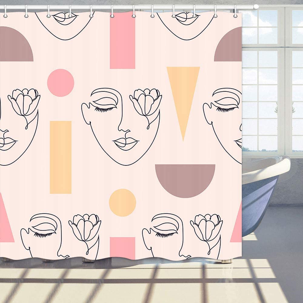 Abstract Modern Shower Curtain Minimalist Aesthetic Line Art Woman