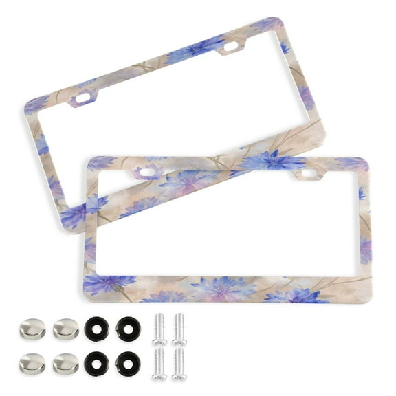 2-Pack Aluminum License Plate Frame with 2 Holes for GM License Plate Cover with Free Screws Elegant Blue-purple Cornflowers
