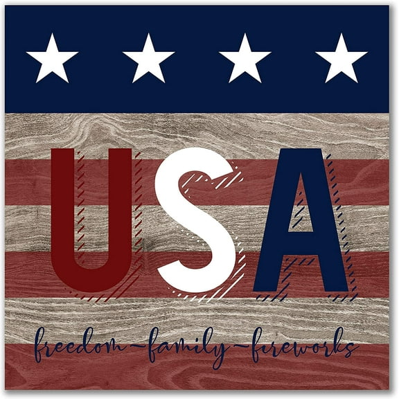 USA Freedom Family Fireworks Patriotic Wall Sign 12x12
