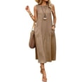 thumbnail image 3 of Women’s Sleeveless Crew Neck Loose Fit Maxi Dress  Casual Style, Pockets Included, 3 of 3