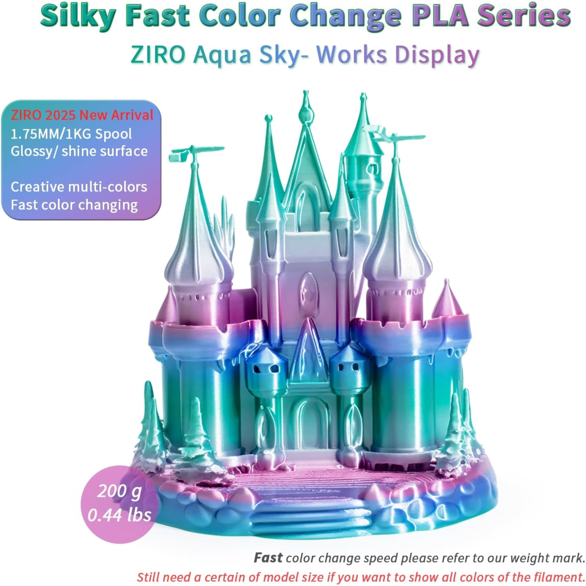 Ziro 3D Gradient Silk PLA Filament 1.75mm 1kg, Aqua sky