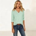 thumbnail image 5 of Kctiaxy T Shirts for Women V Neck Striped 3/4 Length Sleeve Tops Soild Color Loose Comfy Lightweight Pullover Shirts, 5 of 7