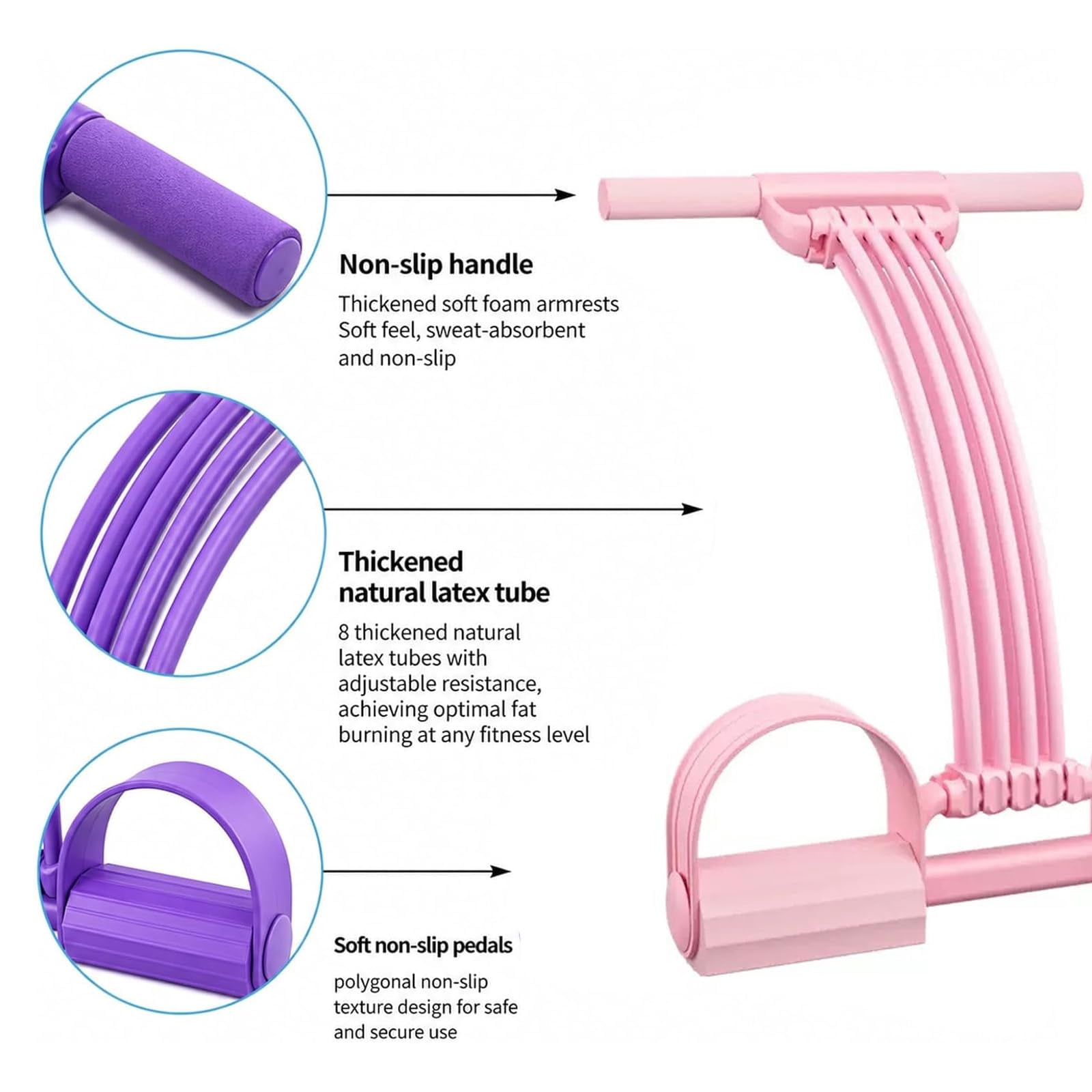BORIKISE Multifunction Pedal Resistance Band, Portable Latex Material with Handles, Durable & Lightweight for Travel Workouts