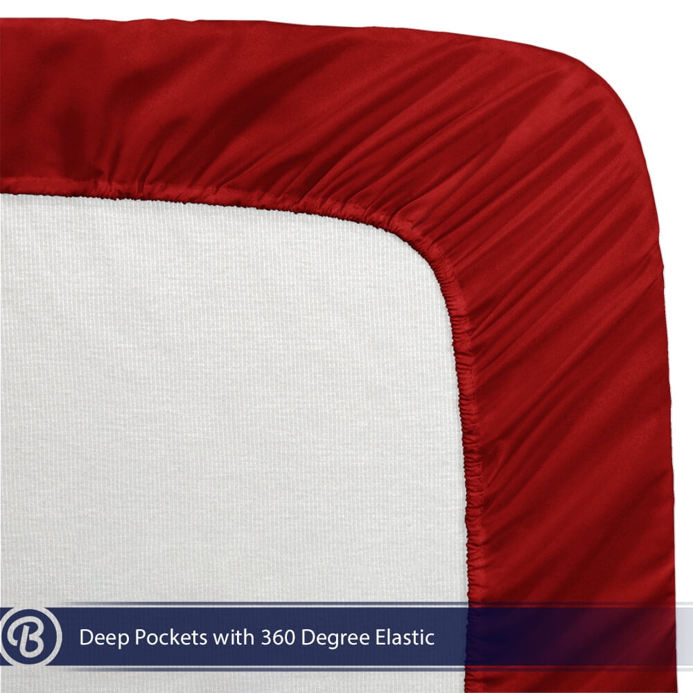 Fitted Sheet + Pillowcase Set, Microfiber, Wrinkle Resistant, Queen, Red