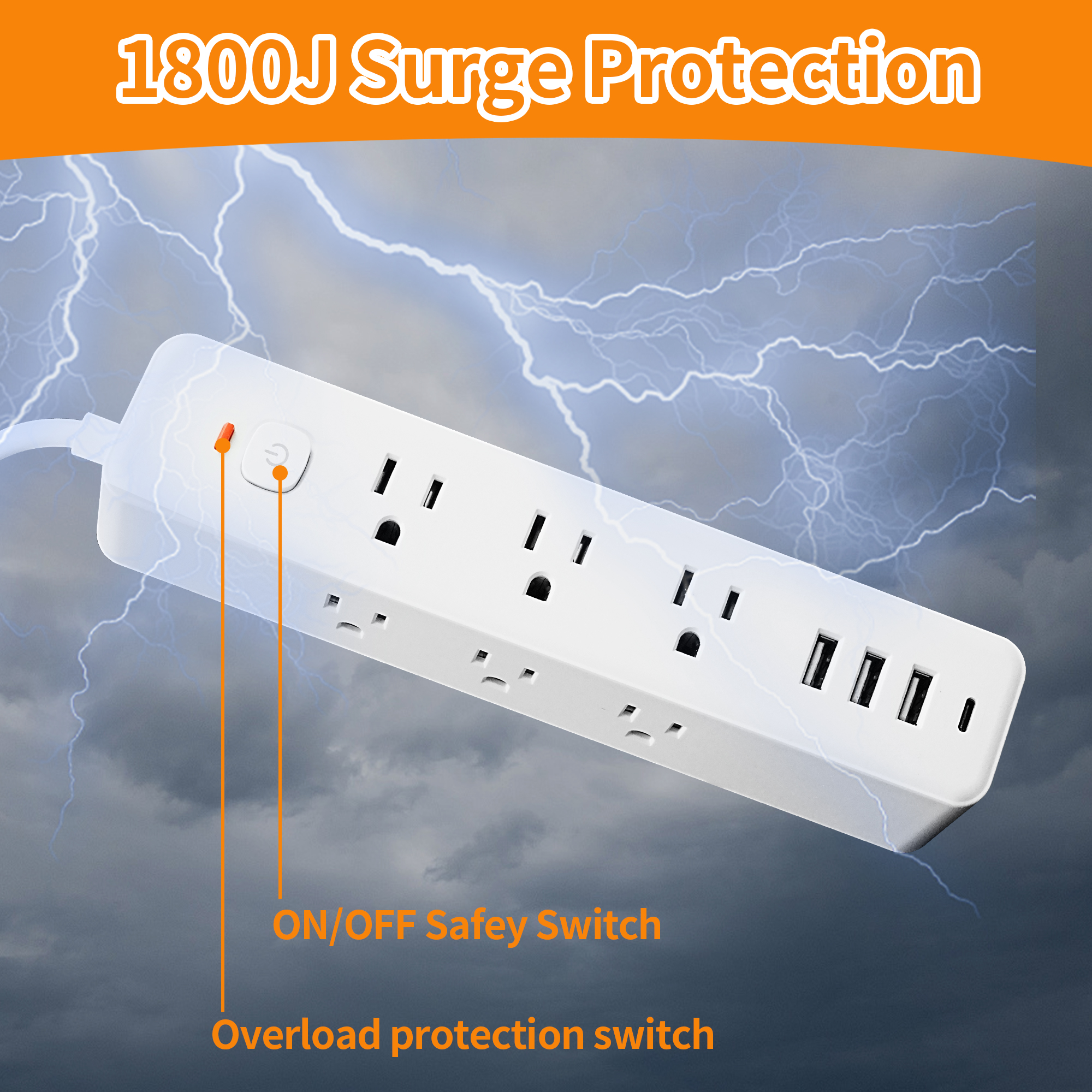Meromore 9-Outlet Surge Protector Power Strip with USB-C and 4 USB Ports photo 5