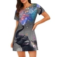 thumbnail image 1 of Balery Elephant Fireworks Celebration Camisón de manga corta con cuello redondo para mujer, cómodo y elegante., 1 of 6