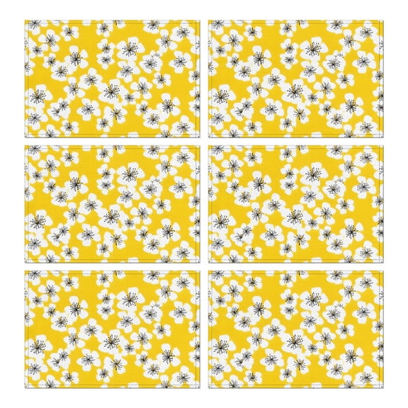 Pioneer Flower Floral Print Pattern Summer Placemats Table Placemats Set Of 6-Linen Kitchen Washable Placemats Table Mats 12x18 Inch Non-Slip Heat Resistant