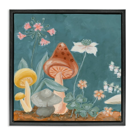 Stupell Industries Forest Floor Mushrooms Plants & Flowers Painting Black Floater Framed Canvas Art Print Wall Art, 18 x 18