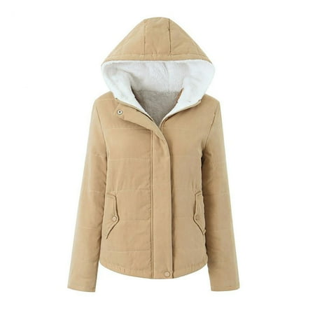 jtjvou Thickened Hooded Long Sleeve Zipper Button Cotton Jacket Casual Fashion Solid Color Comfortable Outerwear for Winter Spring Daily Use Yellow XL