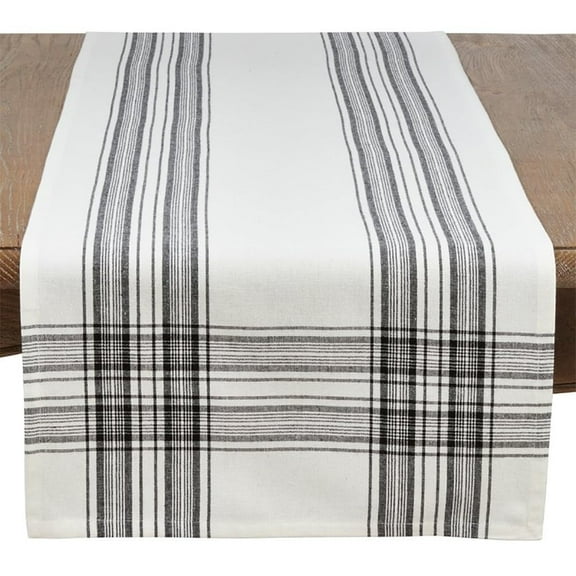 Fennco Styles Modern Plaid 100% Cotton Table Runner 16" W x 120" L - Black Table Cover for Everyday Use, Dining Table Décor, Banquet, Family Gathering and Special Occasio
