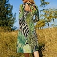 thumbnail image 5 of Tropical Animal Print Leaf Pattern Womens Summer Dress Tie Back A Line Flare Dress, 5 of 9