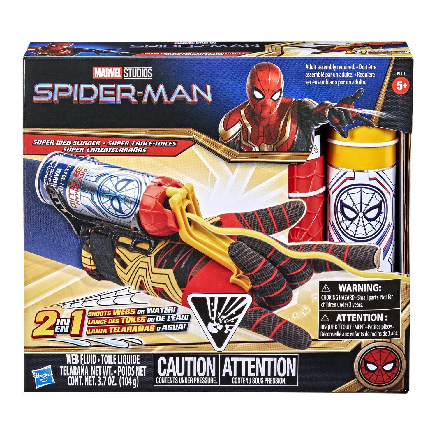 Marvel Spider-Man, jouet de déguisement 2 en 1 Super lanceur de toiles, inclut toile liquide, tire des toiles ou de l'eau, dès 5 ans