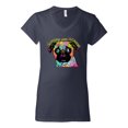 thumbnail image 2 of Pugs and Kisses Cute Dog Neon Rainbow Pug Dog Lover Womenâ€™s Standard V-Neck Tee, Navy, Small, 2 of 3